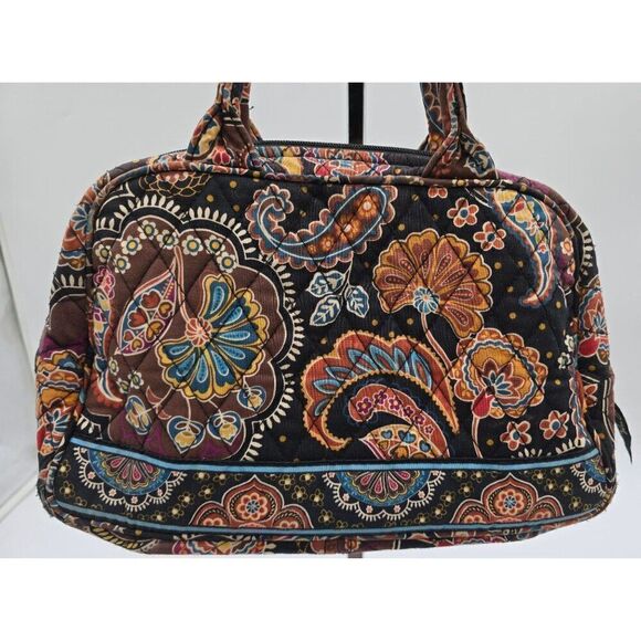 Vera Bradley Quilted Floral Pattern Black Duffel Bag With Handles & Zipper Closu - Picture 1 of 8